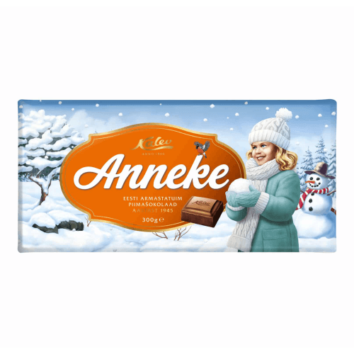Kalev Anneke Milchschokolade Winterkollektion | 300 g Kalev Anneke Milchschokolade Winterkollektion (piimasokolaad talvekollektsioon) aus Tallinn in Estland.