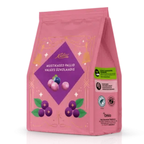 Kalev Heidelbeerkugeln in weißer Schokolade | 120 g Kalev Heidelbeerkugeln in weißer Schokolade (mustikased pallid valges sokolaadis) 120g aus Tallinn in Estland.